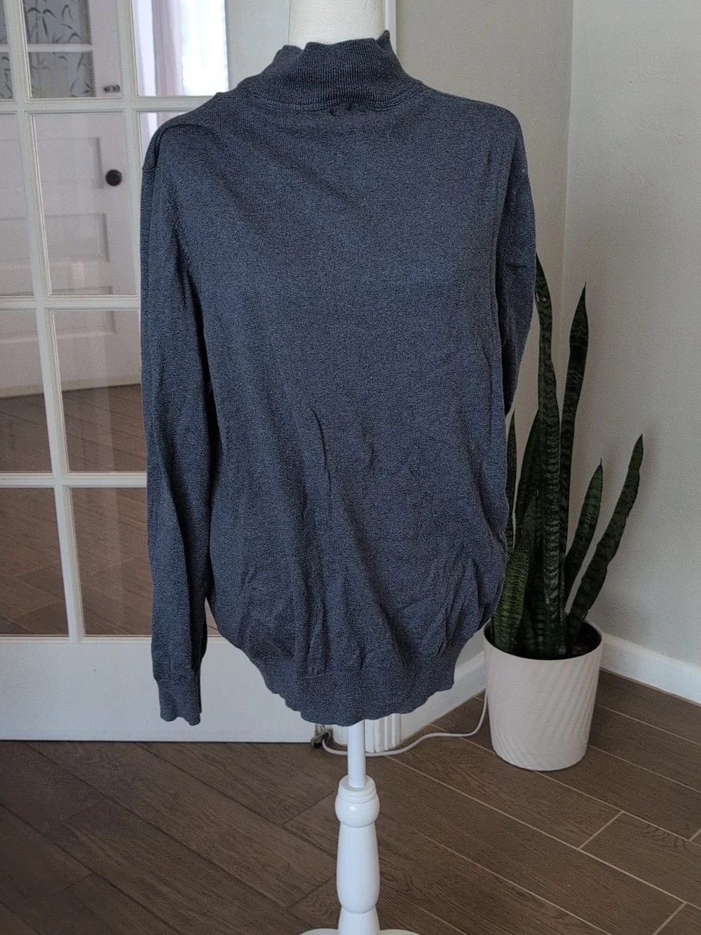 L.L. Bean Gray Blue Cotton Cashmere Pullover High Neck Sweater Size Large